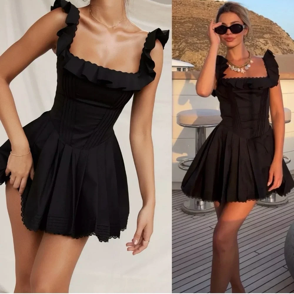 House of CB JEMIMA Black Pin Tuck Pleated Dress